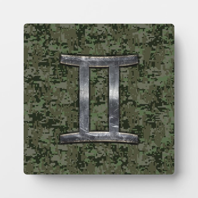 Gemini Zodiac Sign on Green Digital Camouflage Plaque (Front)