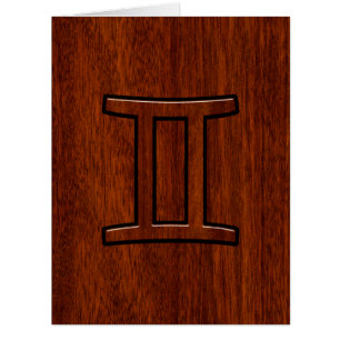 Gemini Zodiac Sign on Mahogany Wood Style