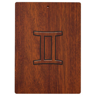 Gemini Zodiac Sign on Mahogany Wood Style Clipboard
