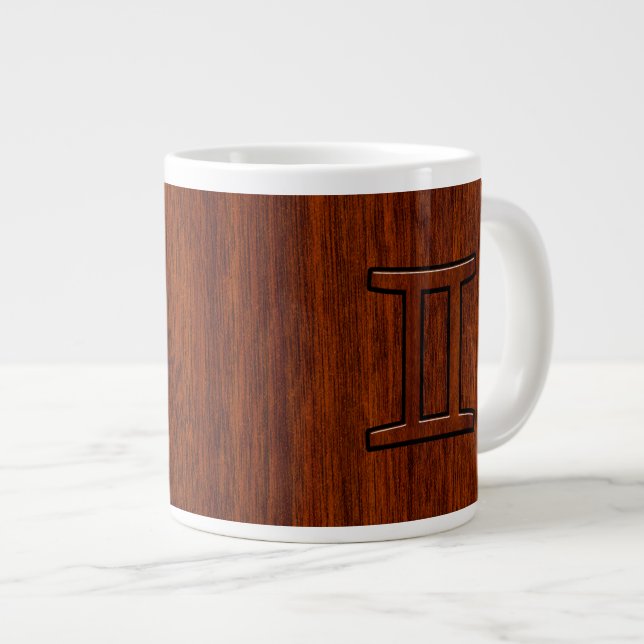 Gemini Zodiac Sign on Mahogany Wood Style Large Coffee Mug (Front Right)