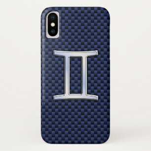 Gemini Zodiac Sign on Navy Blue Carbon Fibre Print Case-Mate iPhone Case