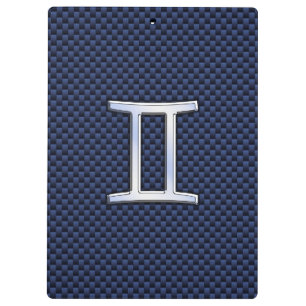 Gemini Zodiac Sign on Navy Blue Carbon Fibre Print Clipboard