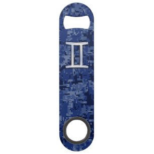 Gemini Zodiac Sign on Navy Blue Digital Camo Bar Key