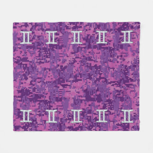 Gemini Zodiac Sign on Pink Digital Camo Fleece Blanket