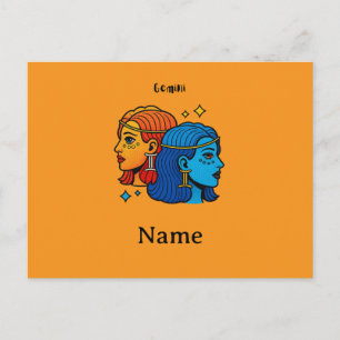 Gemini Zodiac Sign Pop Art - Retro Celestial Twins Postcard