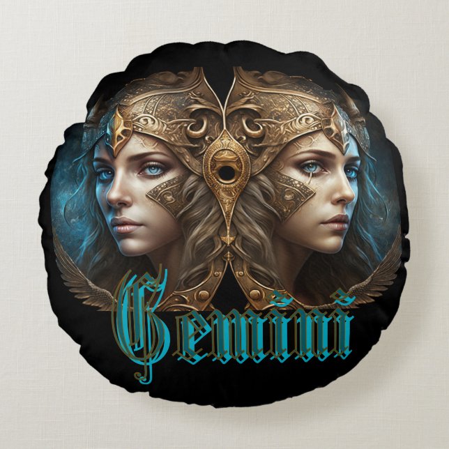 Gemini Zodiac Sign Round Pillow (Front)