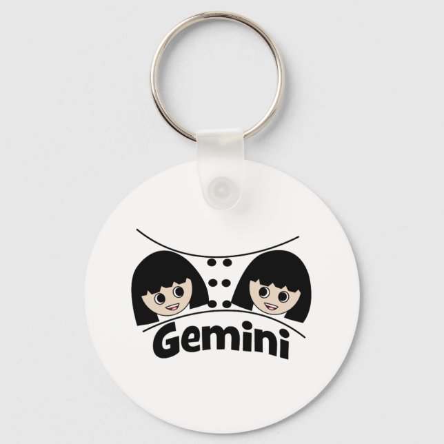 Gemini Zodiac Sign Twins Girls Illustration Keychain (Front)