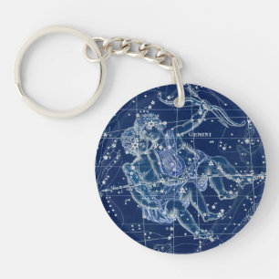 Gemini Zodiac Sign Vintage Illustration Keychain