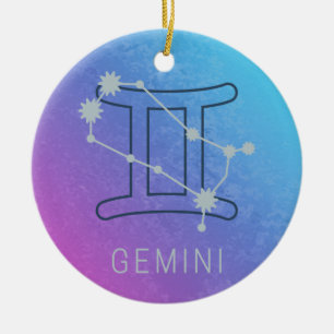 Gemini Zodiac Star Sign Watercolor Horoscope Ceramic Ornament