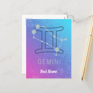 Gemini Zodiac Star Sign Watercolor Horoscope Holiday Postcard