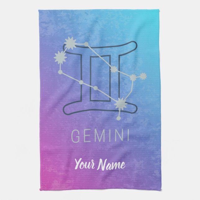 Gemini Zodiac Star Sign Watercolor Horoscope Kitchen Towel (Vertical)
