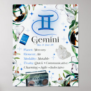 Gemini Zodiac Star Sing Y2K White 4:5 Poster
