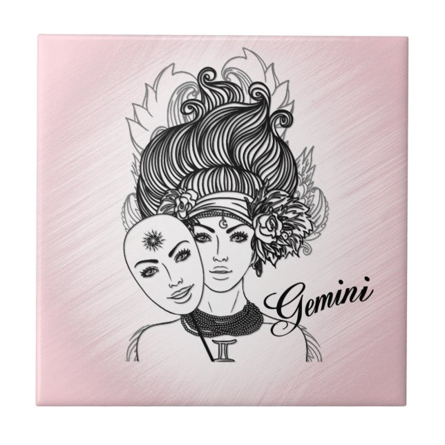 Gemini Zodiac Symbol and Sign Pink Tile (Front)