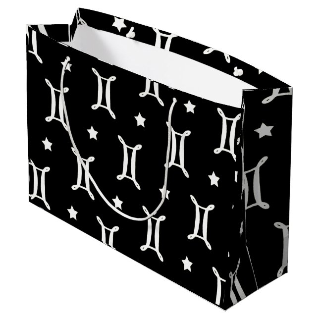 Gemini Zodiac Symbol and Stars Pattern Large Gift Bag (Back Angled)