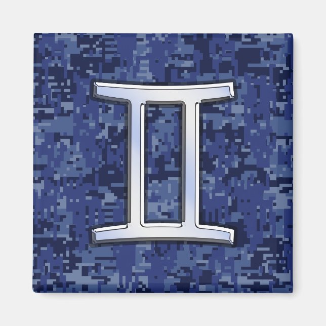 Gemini Zodiac Symbol Blue Digital Camouflage Magnet (Front)