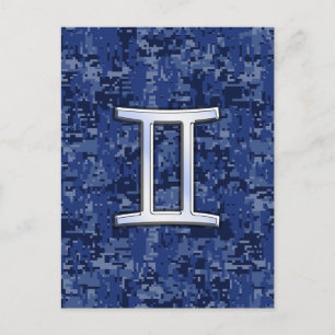 Gemini Zodiac Symbol Blue Digital Camouflage Postcard