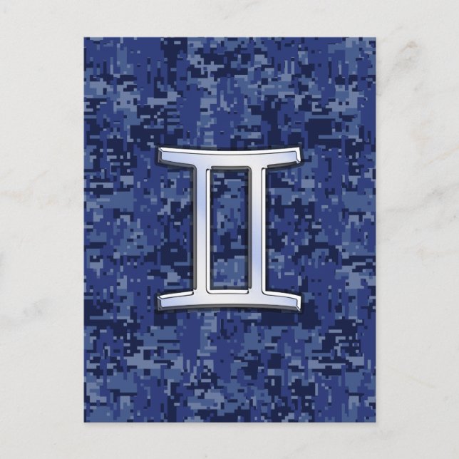 Gemini Zodiac Symbol Blue Digital Camouflage Postcard (Front)