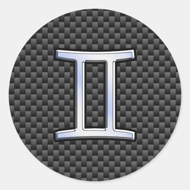 Gemini Zodiac Symbol Charcoal Carbon Fiber Style Classic Round Sticker (Front)