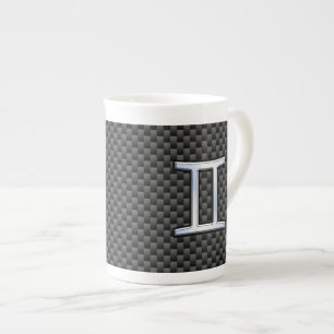 Gemini Zodiac Symbol Charcoal Carbon Fibre Print Bone China Mug