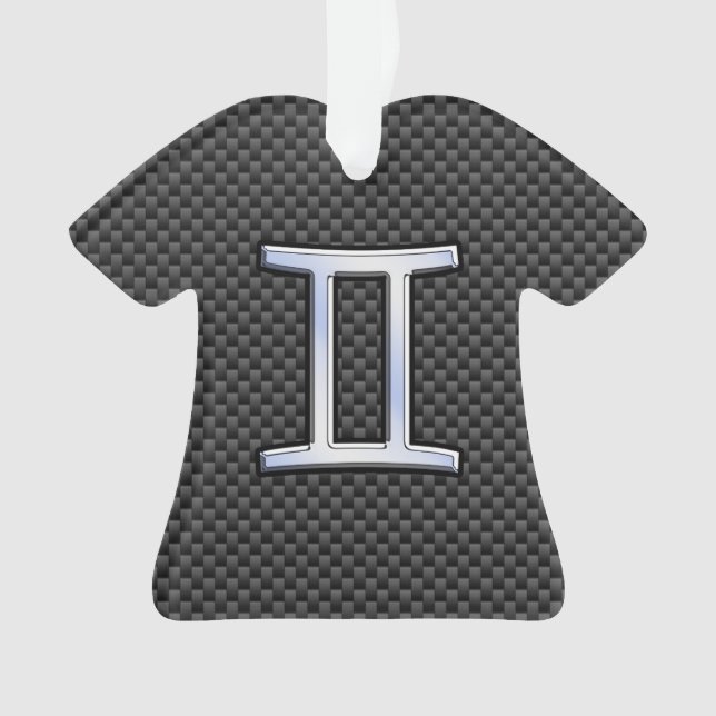 Gemini Zodiac Symbol Charcoal Carbon Fibre Print Ornament (Front)