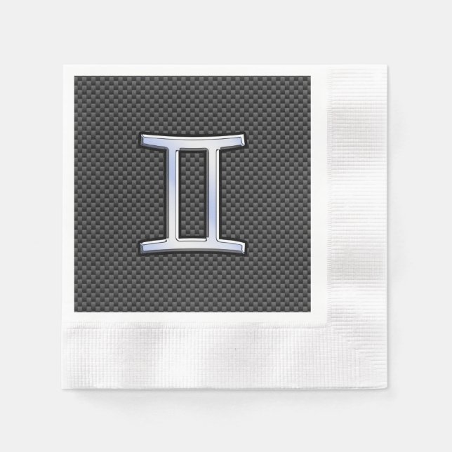 Gemini Zodiac Symbol Charcoal Carbon Fibre Style Napkin (Front)
