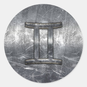 Gemini Zodiac Symbol in Grunge Distressed Style Classic Round Sticker