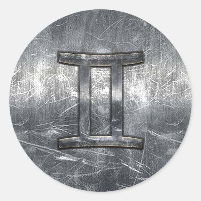 Gemini Zodiac Symbol in Grunge Distressed Style Classic Round Sticker (Front)