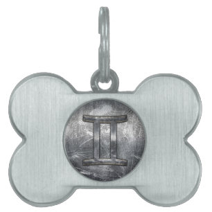 Gemini Zodiac Symbol in Grunge Distressed Style Pet ID Tag