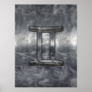 Gemini Zodiac Symbol in Grunge Distressed Style Poster