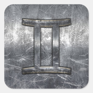 Gemini Zodiac Symbol in Grunge Distressed Style Square Sticker