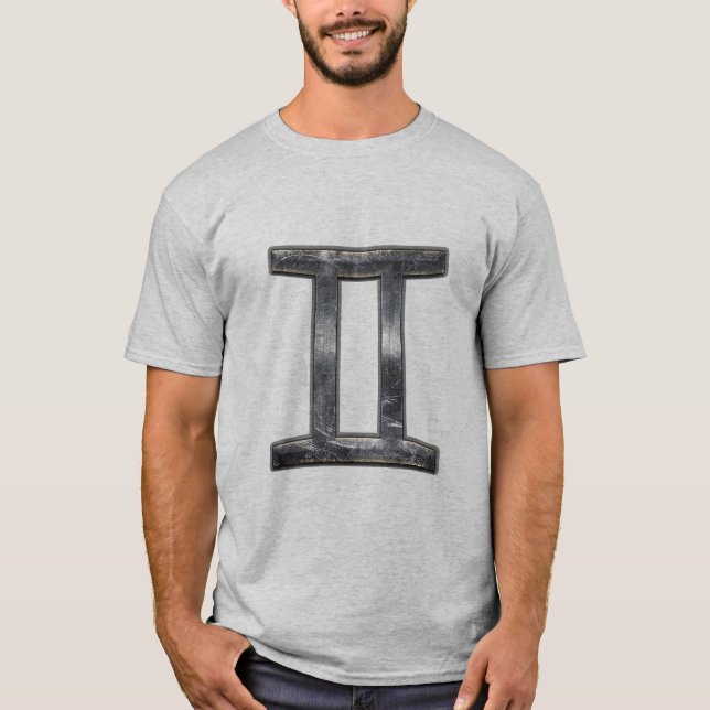 Gemini Zodiac Symbol in Grunge Distressed Style T-Shirt (Front)