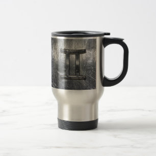 Gemini Zodiac Symbol in Grunge Distressed Style Travel Mug