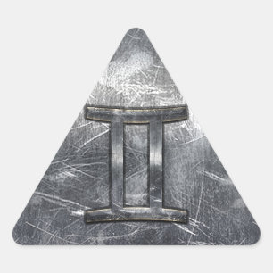 Gemini Zodiac Symbol in Grunge Distressed Style Triangle Sticker