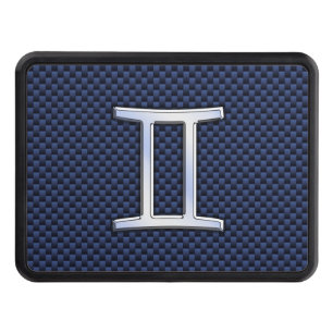 Gemini Zodiac Symbol Navy Blue Carbon Fibre Print Trailer Hitch Cover