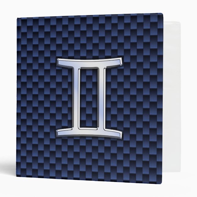 Gemini Zodiac Symbol Navy Blue Carbon Fibre Style Binder (Front/Inside)