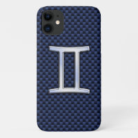 Gemini Zodiac Symbol Navy Blue Carbon Fibre Style