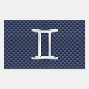 Gemini Zodiac Symbol Navy Blue Carbon Fibre Style Sticker