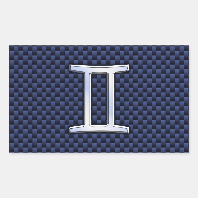 Gemini Zodiac Symbol Navy Blue Carbon Fibre Style Sticker (Front)