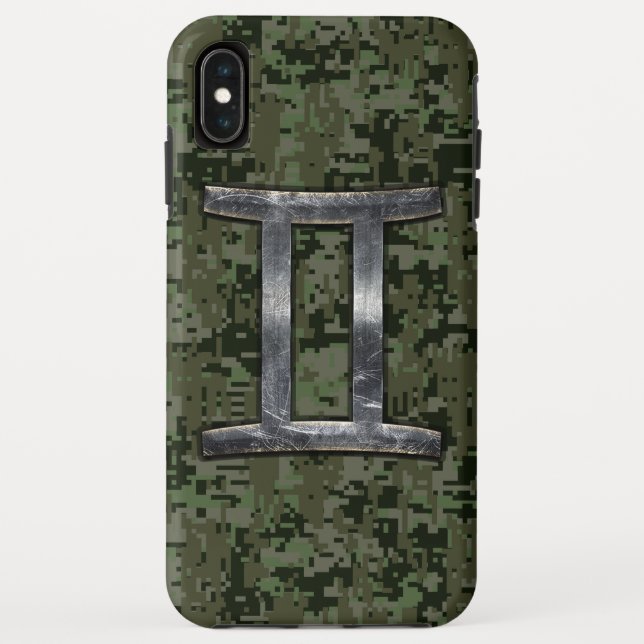 Gemini Zodiac Symbol on Green Digital Camo Case-Mate iPhone Case (Back)