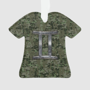 Gemini Zodiac Symbol on Green Digital Camo Ornament
