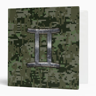 Gemini Zodiac Symbol on Green Digital Camouflage Binder