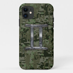 Gemini Zodiac Symbol on Green Digital Camouflage iPhone 11 Case