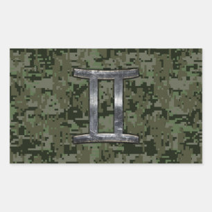 Gemini Zodiac Symbol on Green Digital Camouflage Sticker