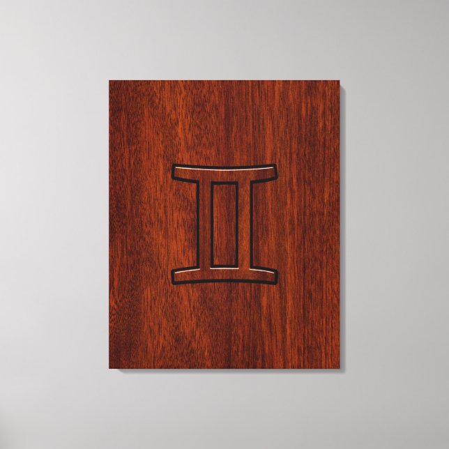 Gemini Zodiac Symbol on Mahogany like Decor (Front)