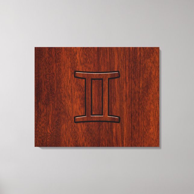 Gemini Zodiac Symbol on Mahogany like Decor (Front)
