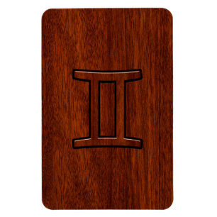 Gemini Zodiac Symbol on Mahogany like Decor Magnet
