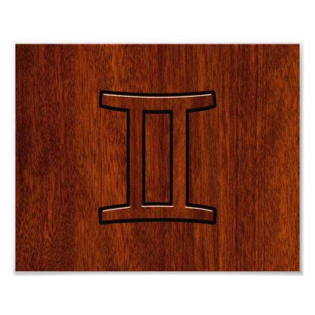 Gemini Zodiac Symbol on Mahogany like Decor Photo Print (Front)