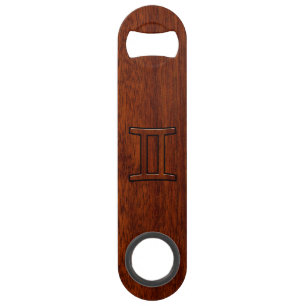 Gemini Zodiac Symbol on Mahogany like print Bar Key