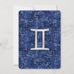 Gemini Zodiac Symbol on Navy Blue Digital Camo