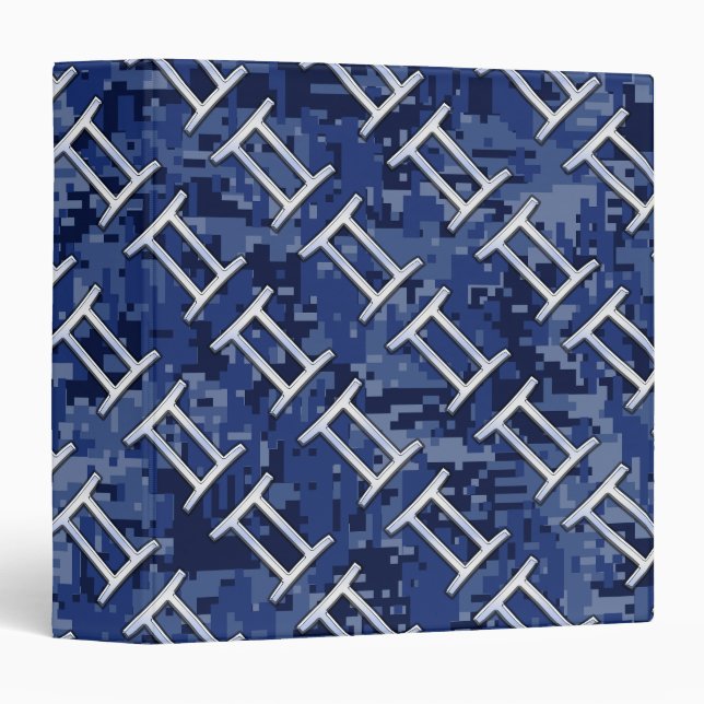 Gemini Zodiac Symbol on Navy Blue Digital Camo Binder (Front/Spine)